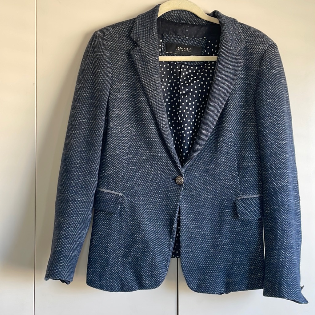 Zara - Basic Navy Blue Elbow Patch Blazer